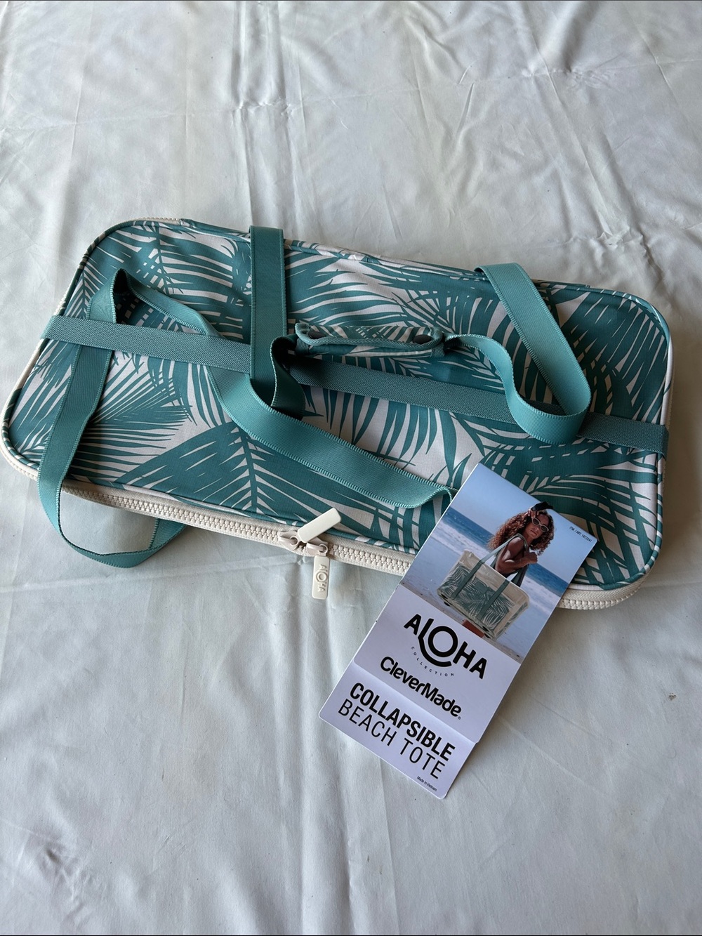 Aloha Collapsible Beach Tote - Teal Palm